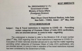 Update on COVID-19 - Visa & Travel restrictions in response to COVID-19 - OCI cardholders (as on 22 May)